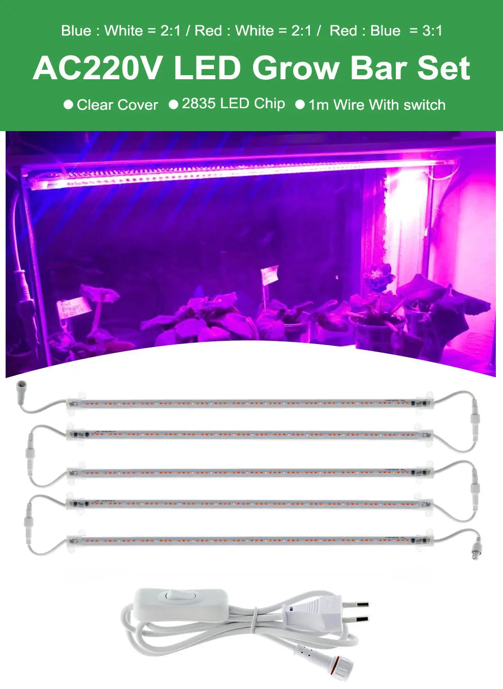 Grow Light Tubes LED 220V 7W Plant Bar Lights Full Spectrum Phytolamp for Indoor Plants Aquarium Greenhouse Tent Growing Lamps