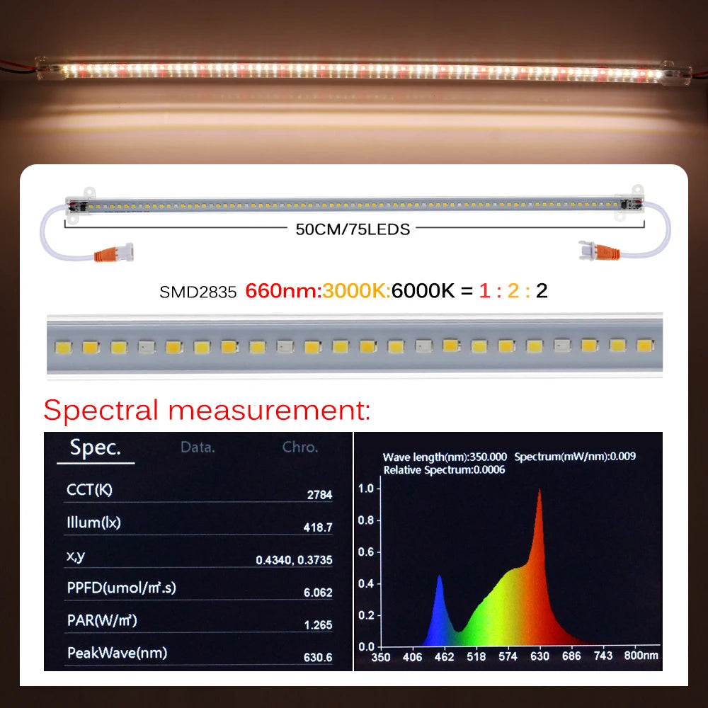 220V LED Grow Bar Light 75LEDs 50cm Phytolamp Full Spectrum Plant Grow Lamp with Switch